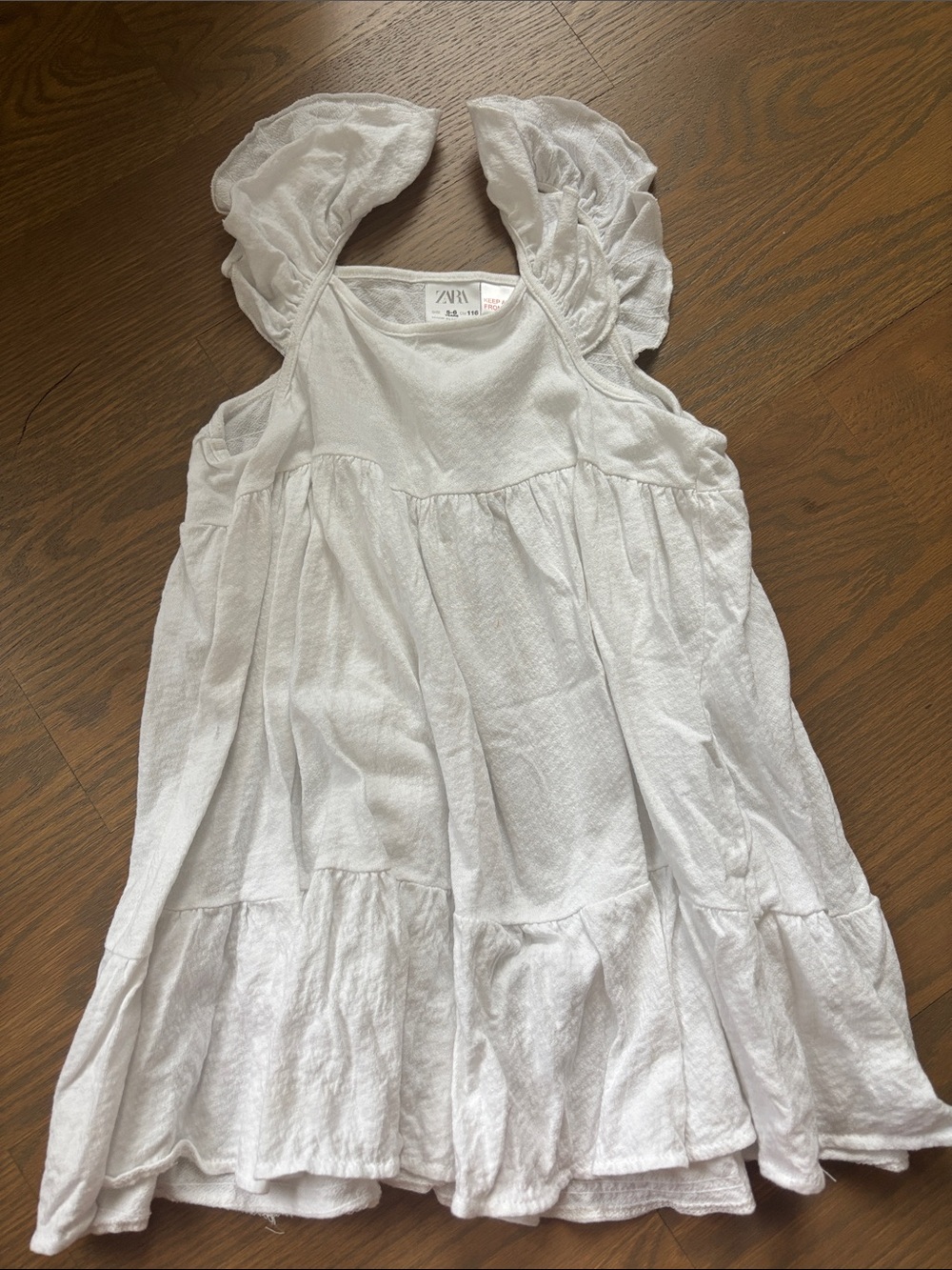 Zara White Tiered Flutter-Sleeve Dress